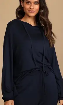 LULU’S Hit The Snooze Navy Blue Oversized Lounge Hoodie