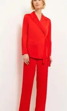 NWT Misook Wrap Crepe de Chine Blazer & Wide Leg Pant Set Sunset Red Women's XS