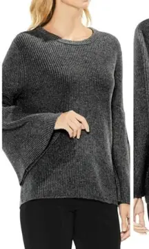 NEW Vince Camuto All Over Rib Bell Sleeve Sweater‎ Charcoal Womens Size Petite S