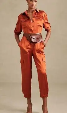 Aviator Silk Jumpsuit Size XS Warm Copper