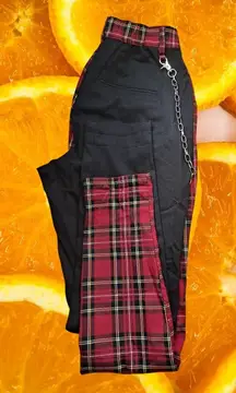 Hot Topic Split Leg Pants Plaid Emo Goth Chain Accent XS‎