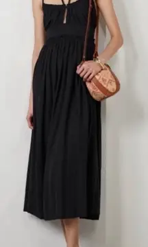 Ulla‎ Johnson Freya Cutout Cotton Jersey Dress Midi Black Tie-Neck Size 4 Small