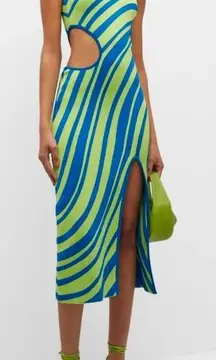 PAOLA BERNARDI Stela Striped Sleeveless Midi Cutout Dress Sz L NWT