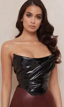 House of CB‎ Marla Black Faux Patent Leather Boned Corset Top 🤍