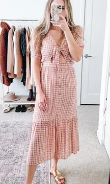 Faithfull the Brand Faithful the Brand Revolve Maple Pink Plaid Cut Out Midi Dress