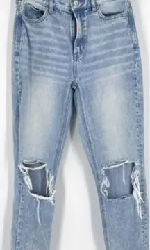 American Eagle Outfitter Women's Distressed‎ Ankle Mom Jeans Blue Acid Wash Sz 0