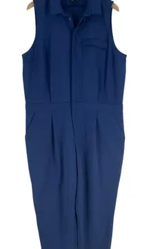 ASOS Stretch Blue Sleeveless Collared Tapered Leg Utility Jumpsuit Size 14