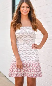 Hello Darling White Floral Smocked Mini Dress w/ Eyelet Hem