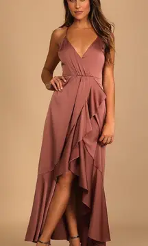 Lulus Enchanted Moments Mauve Pink Satin Ruffled High-Low Dress