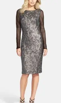 Vera Wang Gray Sequin Midi Bodycon Evening Cocktail Dress Size 2