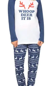 Tipsy Elves Women's Whoop Deer It Is Pajama Set in Blue, Size XL​​​​