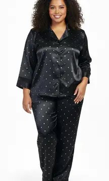 Thalia Sodi Satin Pajama Pants Set Womens XXL Black Gold Lace Trim Luxe Lounge