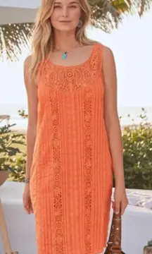 SUNDANCE Amira Lace Crochet Orange Sundress size M 100% Cotton Knit Lined