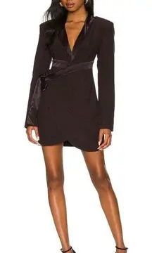 Lovers + Friends Yasmeen Black Satin Wrap Blazer Mini Dress Small