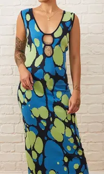 Free People Another Girl Lava Lamp Knit Midi Dress Blue/Green Retro Size 4 EUC