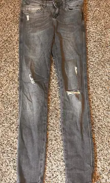 Zara Basic Z1975 Denim Gray Wash Distressed Skinny Jeans Women's Size‎ 2