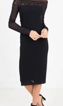 Fuzzi Black Lace Mesh Turtleneck Dress