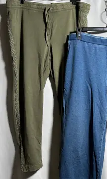 Lot of 3 J Jill Cotton Lounge Pants Womens L Blue Green Embroidered Chambray EUC