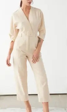 & Other Stories Women Beige Asymmetrical Linen Blend Jumpsuit Size US 4