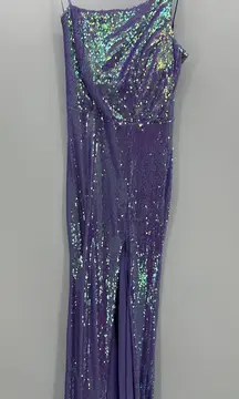 Crystal Doll Juniors Size 3 Purple Sequin Maxi Dress Gown Slit Prom Gala Formal
