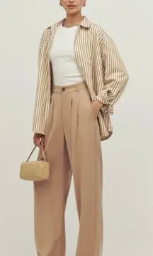 Reformation Mason Khaki Trousers High Waist Pleated Wide Leg Career Pants Size 0