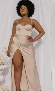 Meshki champagne daniella cupped slit maxi dress