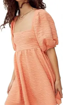 Free People Babydoll Puff Sleeves Violet Mini Dress In Grapefruit/Coral Size M