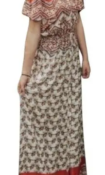 ANTHRO PATRONS OF PEACE RED MULTI OFF THE SHOULDER RAYON FLORAL MAXI DRESS XS