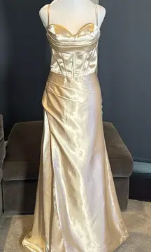 Women’s Full Length Prom Party Dress Criss Cross Straps Leg Slit Size 2