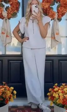 GRACE LILLY BOUTIQUE Ruffle Sleeve Zip Top & Wide Leg Pants Set