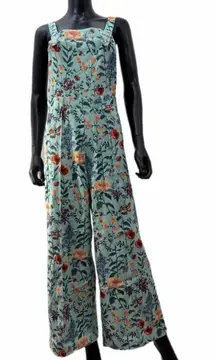 Cider Floral Corduroy Jumpsuit Overalls Wide Leg Adjustable Straps Size M NWOT