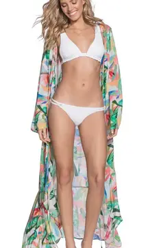 Maaji Women's Abstract Leaf Pattern Swim Cover Up Kimono Maxi Dress‎ Size Small