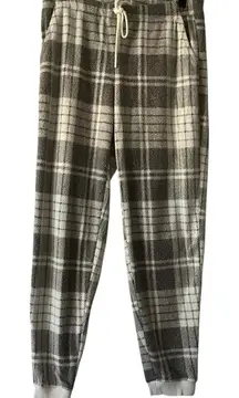 Aerie Snowed-In Fleece Grey Plaid Pajama Lounge Pants Women's M Drawstring Cozy