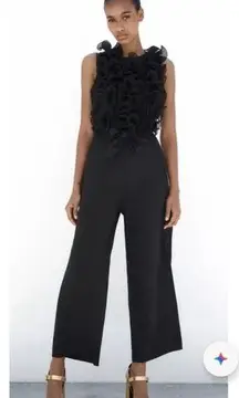 NWT Zara Black Ruffled Top Wide Leg
Jumpsuit,  Sz Medium