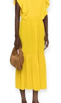 NEW Ulla Johnson Ilaria Dress Sunsprite Yellow Ruffle Silk Midi Dress Size 8 NWT