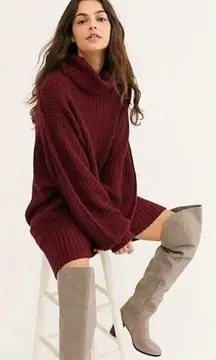 Free People NWT  Oversized Ribbed Chunky Knit Turtleneck‎ Pullover Sweater Sz XS