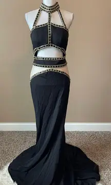 JASZ COUTURE | Black Beaded Halter Cutout Gown Sz 10