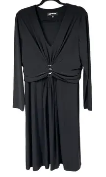 Jones New York‎ Black V Neck Long Sleeve Dress