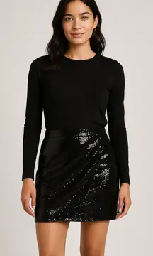 Scoop Black Faux Wrap Sequin Mini Skirt.     Size-Medium  8-10