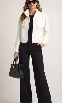 Blank NYC So Icy White Crepe Bomber Jacket Size M