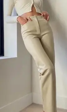Aritzia Wilfred Melina Straight Leg Vegan Leather Pants in Sand White Size 6