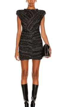 NWT IRO Metallic Deep V Ruched Mini Dress Black White Size 36 US 4