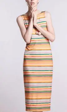 Anthropologie  Mia Christopher Midi‎ Dress Stripe Watercolor NWT Flawed Medium