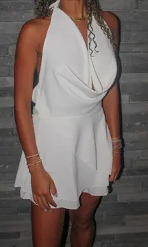 white open back cowl neck mini dress 