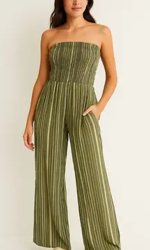 Aerie Olive Green Strapless Wide Leg Jumpsuit – Size S