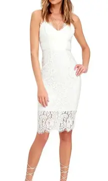 Lulus Sweet Blossom Ivory Lace Midi Dress Women's Large White Bridal Bride Chic