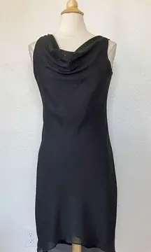 Vintage 90’s Black Rhinestone Embellished Cowl Neck High Low Dress