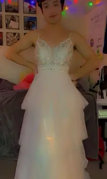 B Darlin White Layered Dress with Sparkle Detail