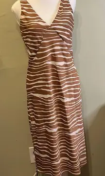 A New Day  brown white midi side slits double v-neckline zebra print slip dress