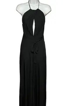 Aakaa Open Back Pleated Halter Neck Wide Leg Plazzo Jumpsuit w/Waist Tie Small